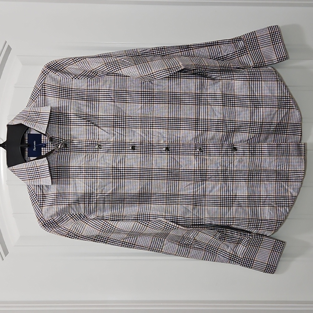Faconnable Plaid Button Up Long Sleeve Collared Shirt